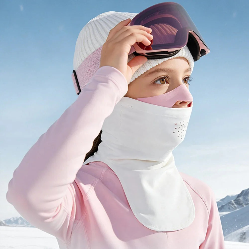 DRTJ03 Kids Ski Face Mask Winter Outdoor Windproof Balaclava with Head Strap for Boys Girls - White - 3