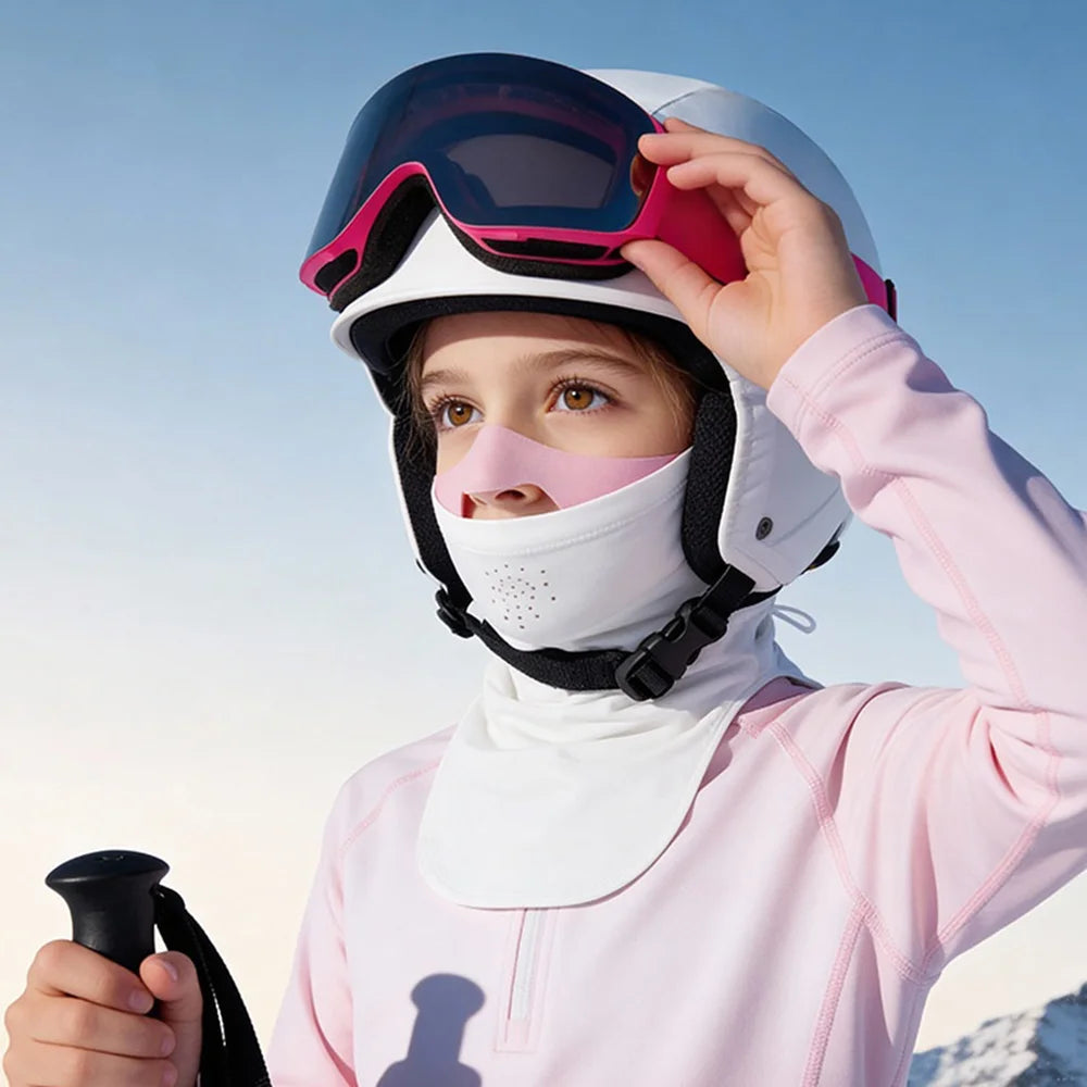 DRTJ03 Kids Ski Face Mask Winter Outdoor Windproof Balaclava with Head Strap for Boys Girls - White - 4