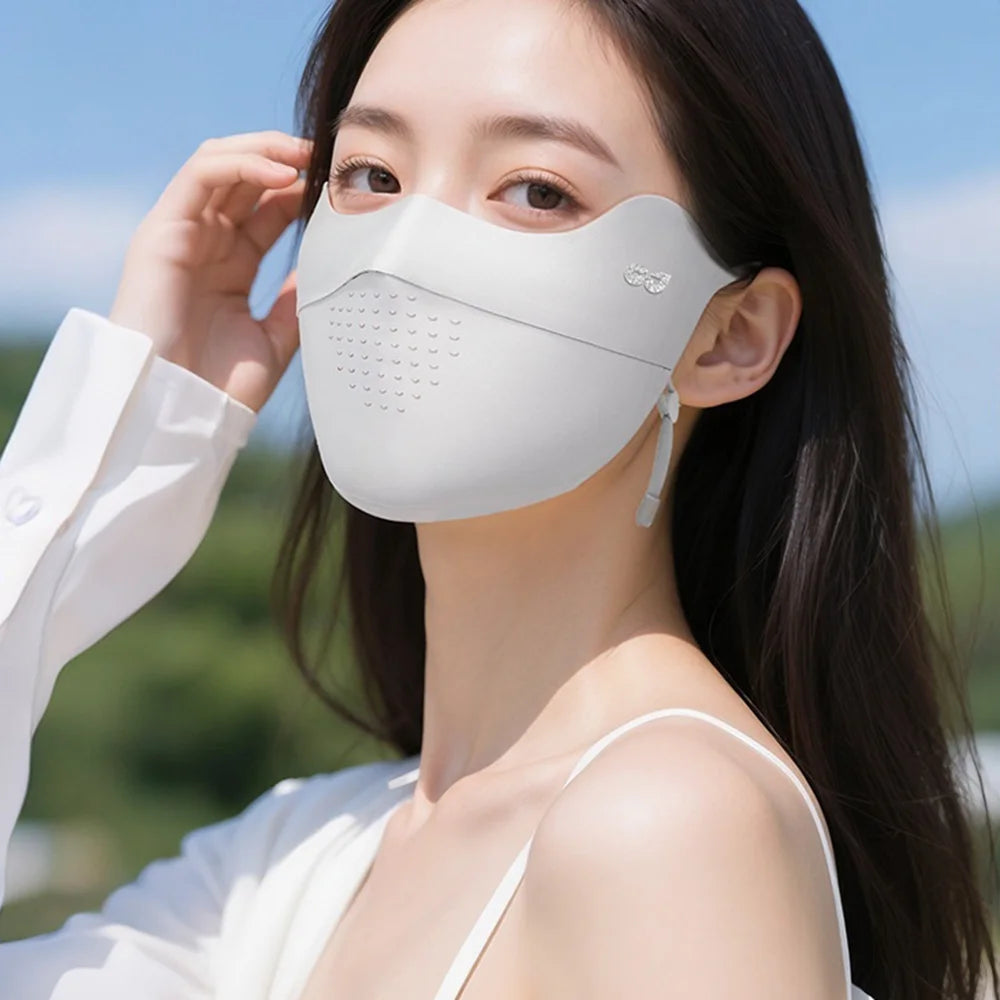 GOLOVEJOY XKZ72 UPF50+ Sun Protection Face Mask Summer Cooling Ice Silk Breathable Face Shield for Men Women - Light Gray - 3