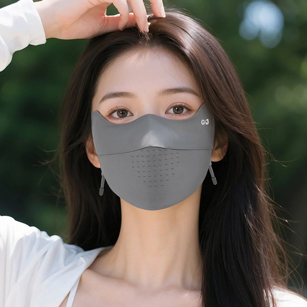 GOLOVEJOY XKZ72 UPF50+ Sun Protection Face Mask Summer Cooling Ice Silk Breathable Face Shield for Men Women - Light Gray - 7