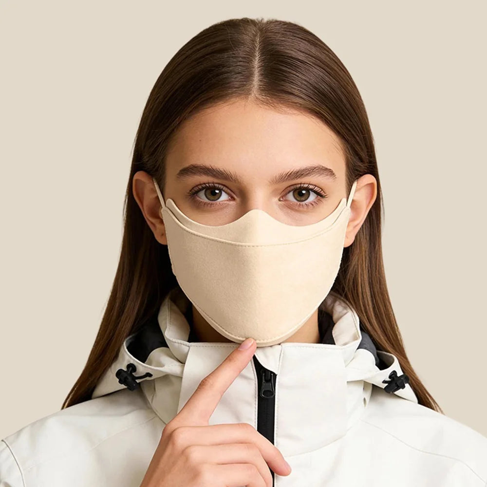 DKZ45 Outdoor Cycling Windproof 3D Design Face Cover for Men Women Winter Thermal Face Mask - Beige - 3