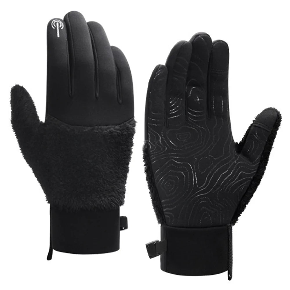 DY58 Men Winter Thermal Gloves Anti Slip Fleece Lined Windproof Cycling Motorcycle Touchscreen Mittens - Black - 1
