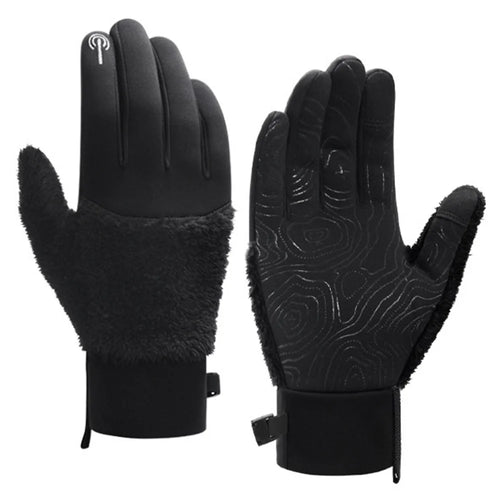 DY58 Men Winter Thermal Gloves Anti Slip Fleece Lined Windproof Cycling Motorcycle Touchscreen Mittens - Black - 1