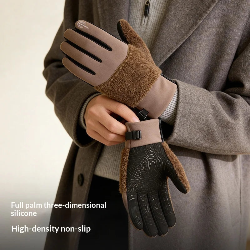 DY58 Men Winter Thermal Gloves Anti Slip Fleece Lined Windproof Cycling Motorcycle Touchscreen Mittens - Black - 5