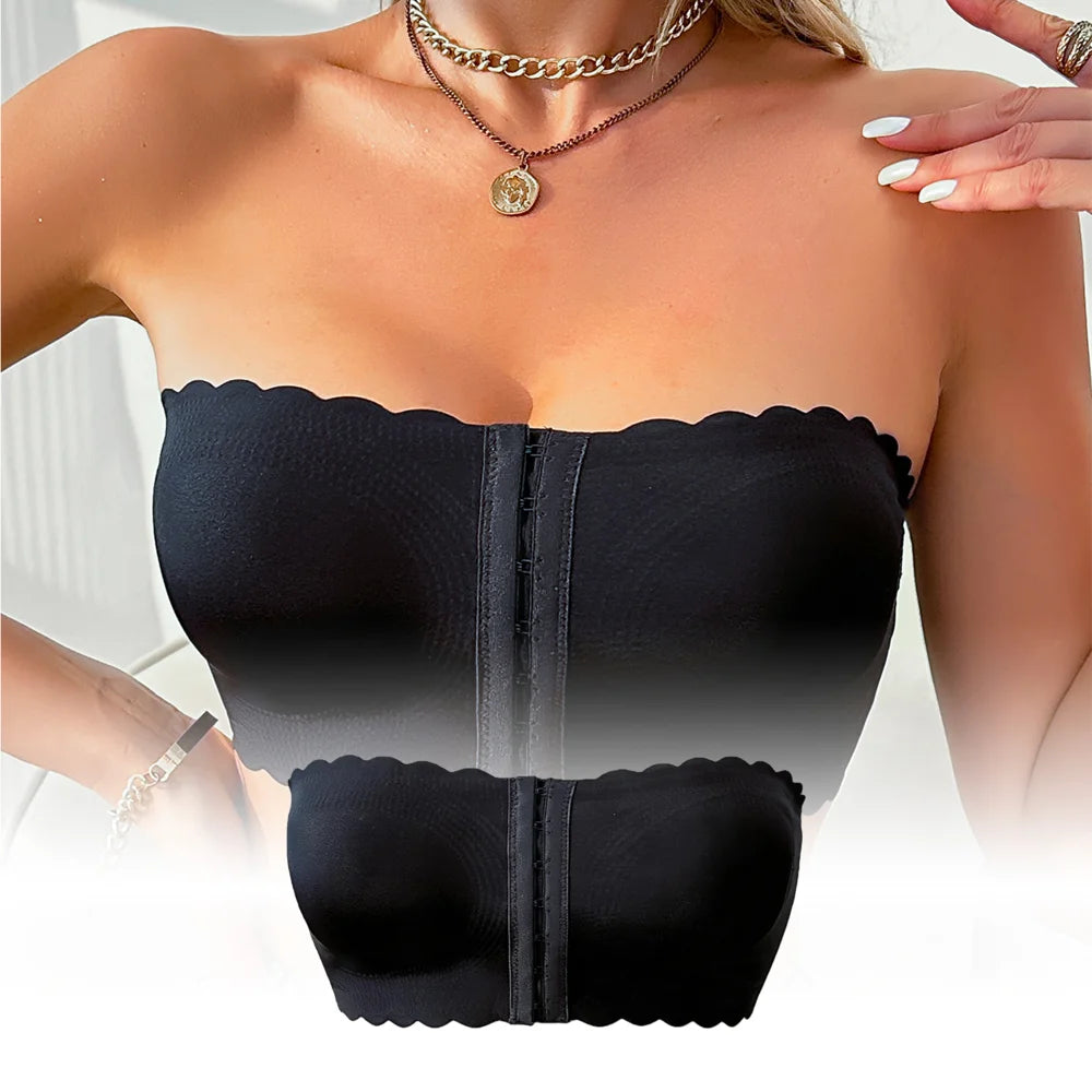 ZERILUNA Sexy Wave Edge Seamless Invisible Bra with Front Closure Push Up Strapless Brassiere - 3