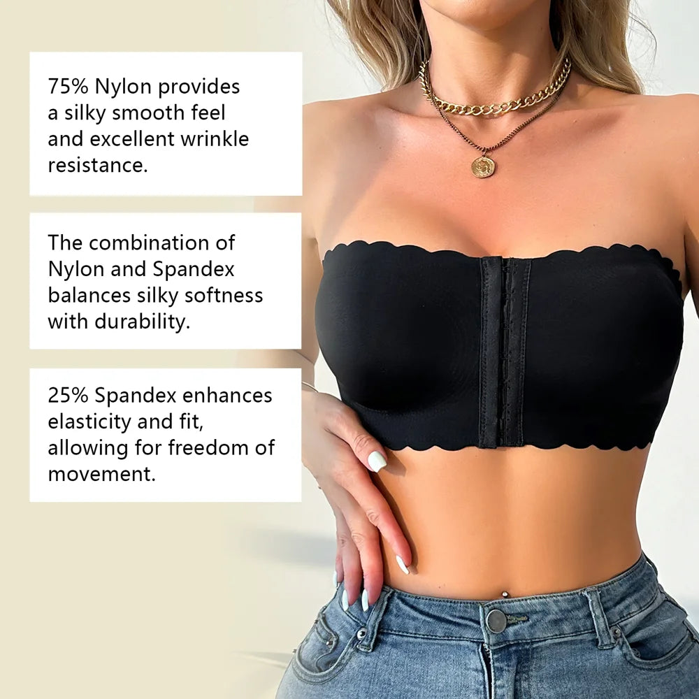 ZERILUNA Sexy Wave Edge Seamless Invisible Bra with Front Closure Push Up Strapless Brassiere - 5