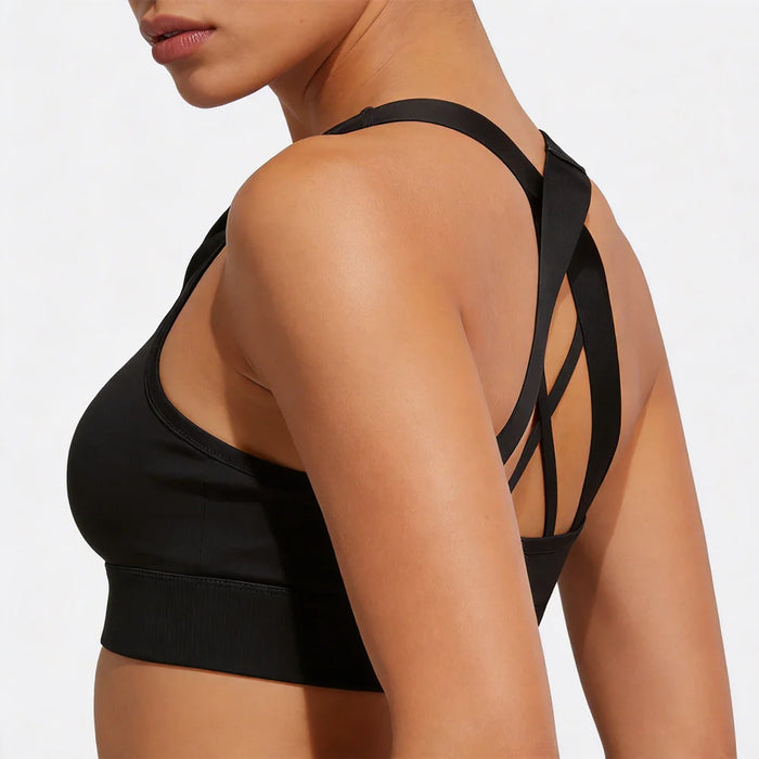 ZERILUNA Women Breathable Cross Back Sports Bra Quick Dry Workout Bra for Running Yoga Fitness - Black S - 2