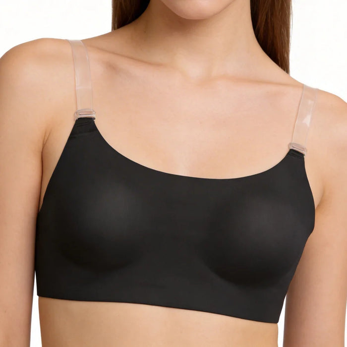 ZERILUNA Women Invisible Bra with Transparent Straps Seamless Backless Bralette for Deep V Backless Dress - Black S - 2