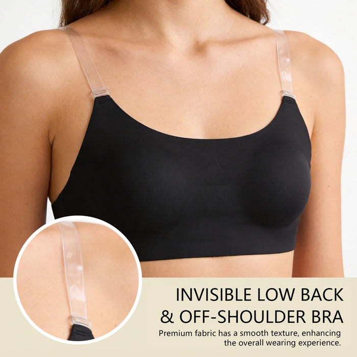 ZERILUNA Women Invisible Bra with Transparent Straps Seamless Backless Bralette for Deep V Backless Dress - Black S - 3