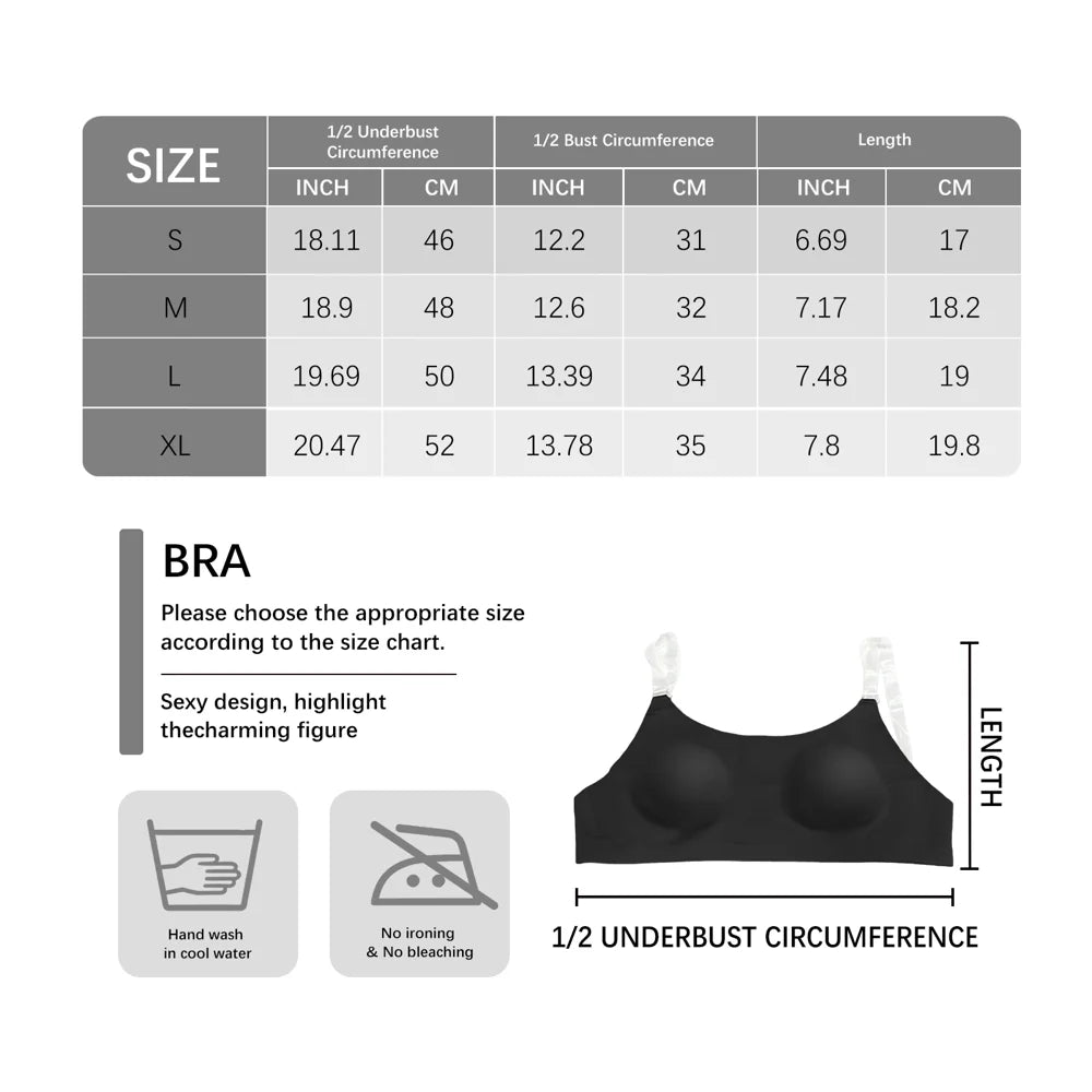 ZERILUNA Women Invisible Bra with Transparent Straps Seamless Backless Bralette for Deep V Backless Dress - Black S - 5