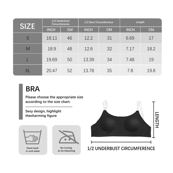 ZERILUNA Women Invisible Bra with Transparent Straps Seamless Backless Bralette for Deep V Backless Dress - Black S - 5