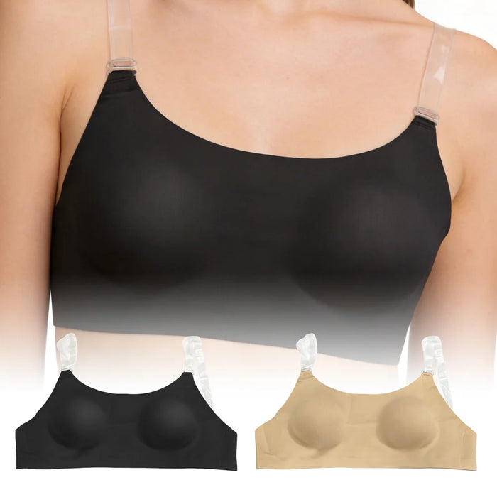 ZERILUNA Women Invisible Bra with Transparent Straps Seamless Backless Bralette for Deep V Backless Dress - Black S - 7
