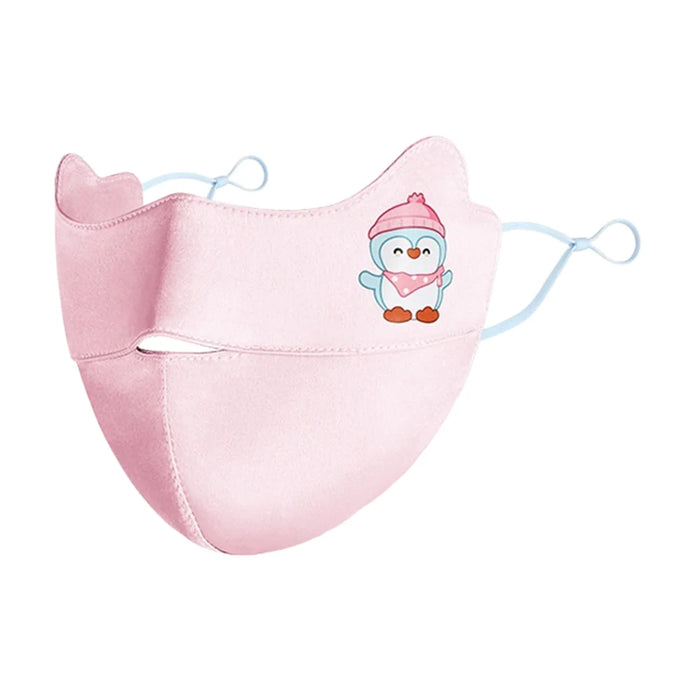 Cartoon Animal Pattern Mulberry Silk Face Mask for Children UPF50+ UV Protection Breathable Summer Face Cover - Aurora Pink/S - 1
