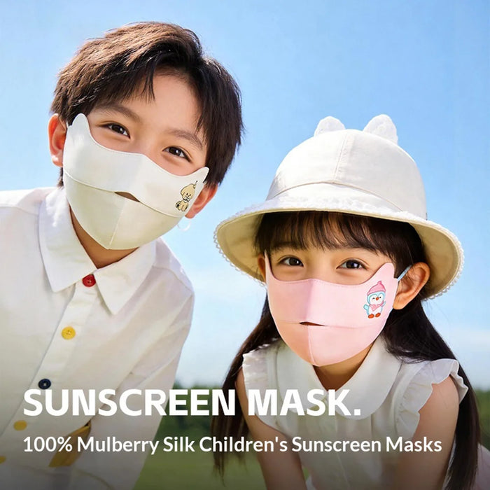 Cartoon Animal Pattern Mulberry Silk Face Mask for Children UPF50+ UV Protection Breathable Summer Face Cover - Aurora Pink/S - 2