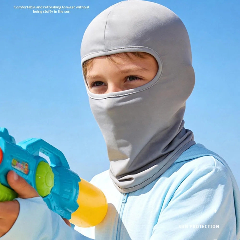 Kids Balaclava Face Mask Full Coverage UPF 50+ Sun Protection Ice Silk Head Cover for Outdoor Sports - Black - 2
