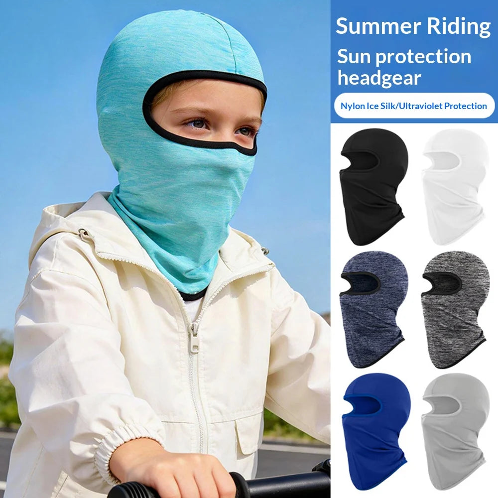 Kids Balaclava Face Mask Full Coverage UPF 50+ Sun Protection Ice Silk Head Cover for Outdoor Sports - Black - 6