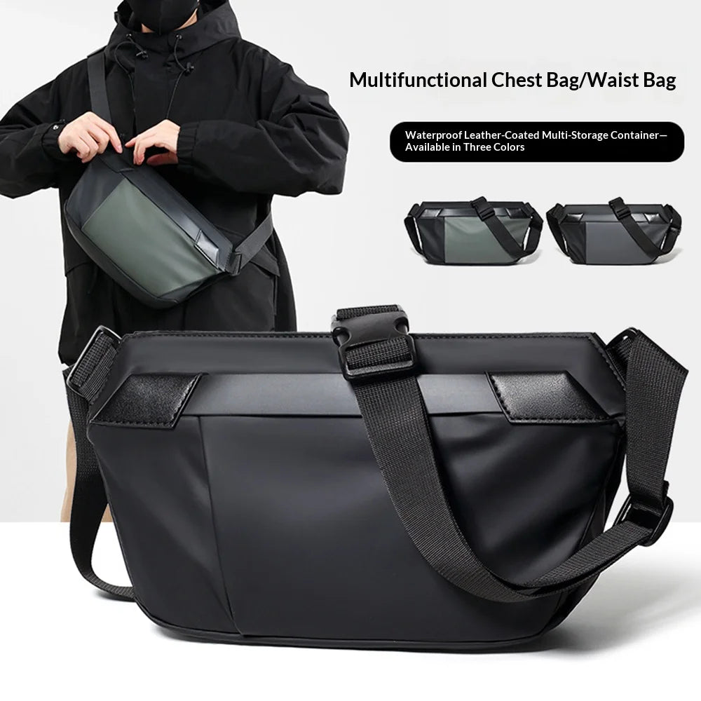 WEIXIER WD956 Men Sling Bag Waterproof Crossbody Shoulder Bag PU Leather Messenger Bag for Cycling Commute Sports - Black - 2