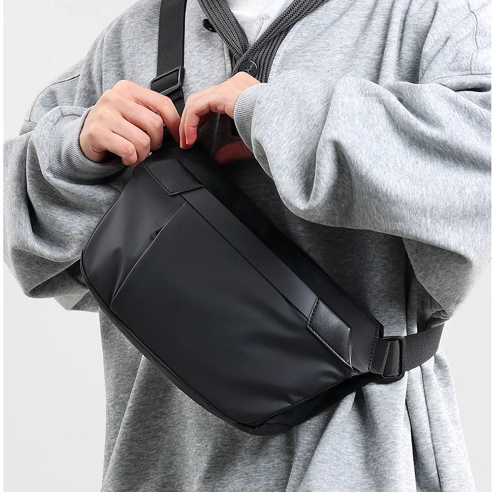 WEIXIER WD956 Men Sling Bag Waterproof Crossbody Shoulder Bag PU Leather Messenger Bag for Cycling Commute Sports - Black - 4