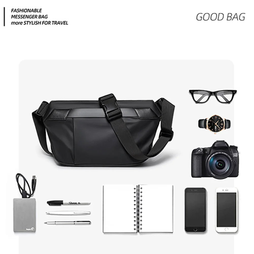 WEIXIER WD956 Men Sling Bag Waterproof Crossbody Shoulder Bag PU Leather Messenger Bag for Cycling Commute Sports - Black - 5