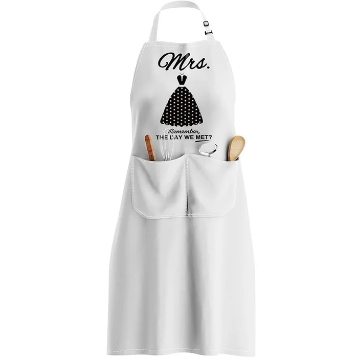 Letter Print Adjustable Apron Waterproof Oil Resistant with 2 Pockets for Kitchen Cooking - White Msr - 1