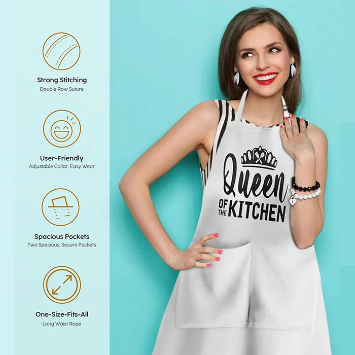 Letter Print Adjustable Apron Waterproof Oil Resistant with 2 Pockets for Kitchen Cooking - White Msr - 4