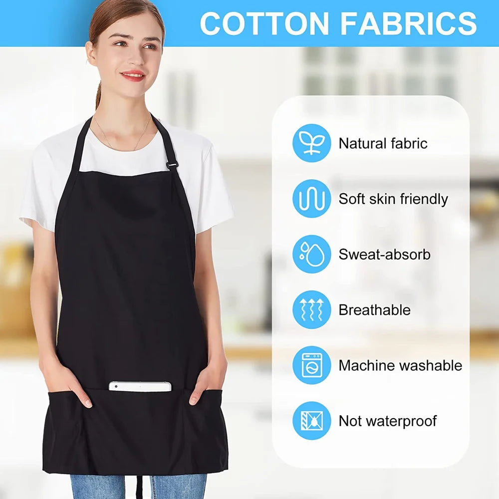 Polyester Adjustable Neck Apron with 3 Pockets for Kitchen Cafe Restaurant Gardening - Black - 2
