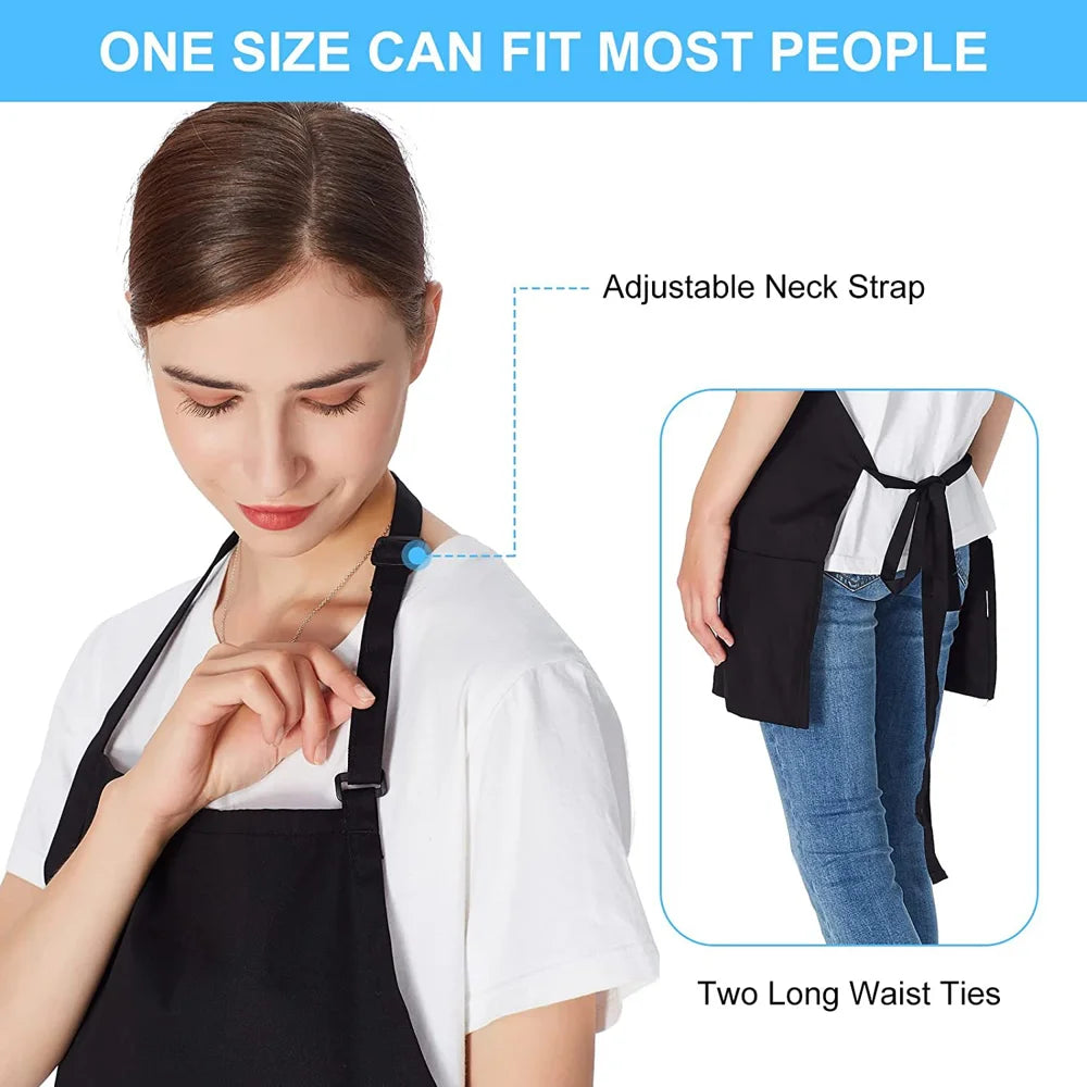 Polyester Adjustable Neck Apron with 3 Pockets for Kitchen Cafe Restaurant Gardening - Black - 4