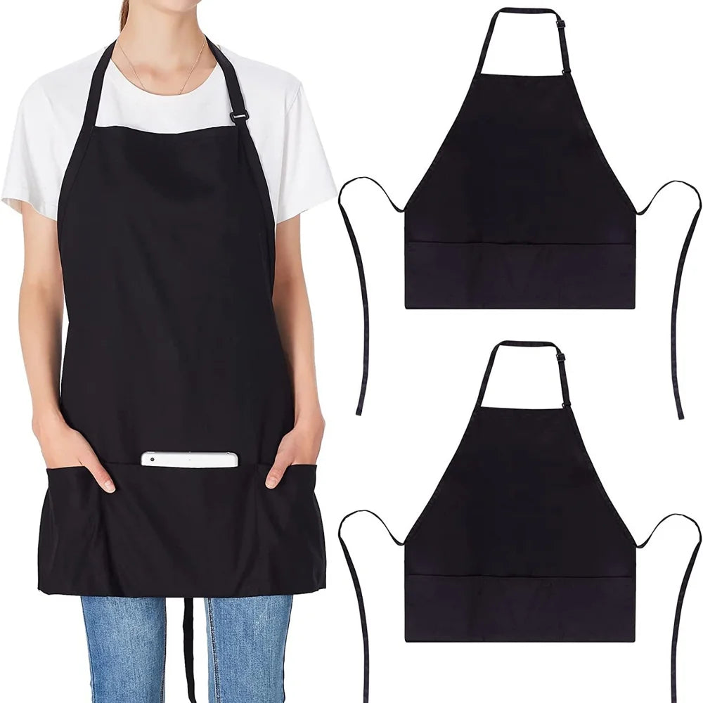 Polyester Adjustable Neck Apron with 3 Pockets for Kitchen Cafe Restaurant Gardening - Black - 6