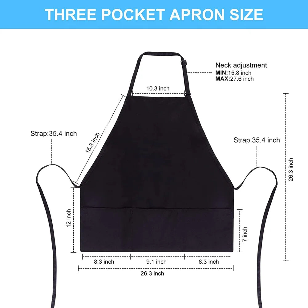 Polyester Adjustable Neck Apron with 3 Pockets for Kitchen Cafe Restaurant Gardening - Black - 7