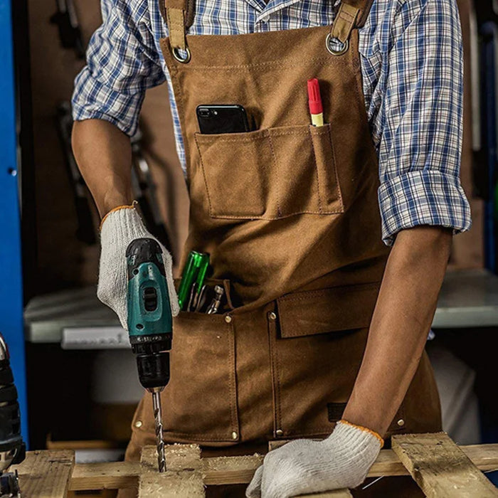 Heavy Duty Canvas Work Apron with 6 Pockets for Woodworking Electrician Mechanic - Camel - 4