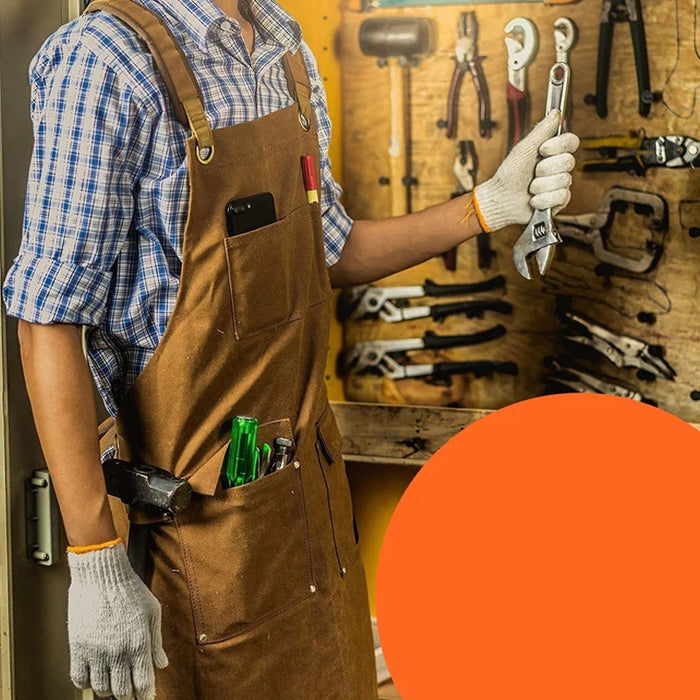 Heavy Duty Canvas Work Apron with 6 Pockets for Woodworking Electrician Mechanic - Camel - 5