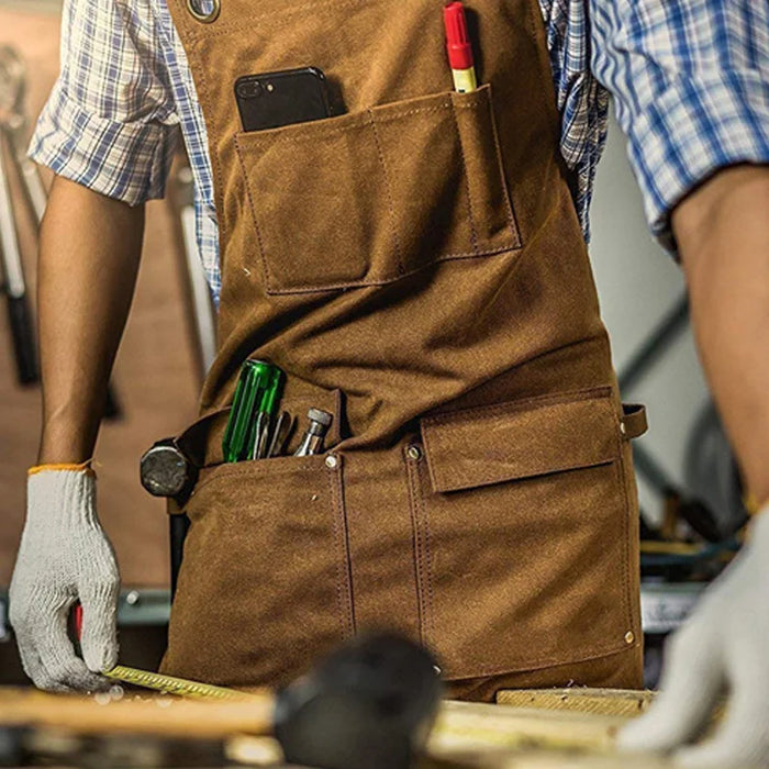 Heavy Duty Canvas Work Apron with 6 Pockets for Woodworking Electrician Mechanic - Camel - 7