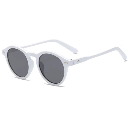 13028 Retro Round Sunglasses Vintage Style Shades Rivet Decor Sun Glasses - White / Gray - 1
