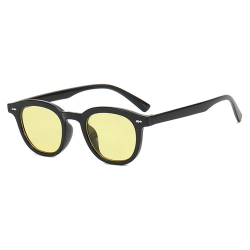 2306 Small Frame Round Classic Sunglasses Rivet Decor Unisex Sun Glasses Vintage Style Shades - Black / Yellow - 1