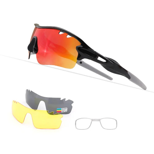 3-10 Years Kids Sports Polarized Sunglasses Cool Cycling UV Protection Sun Glasses with 3 Interchangeable Lenses - Black / Red - 1