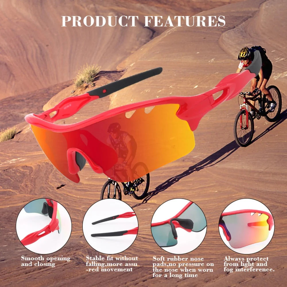 3-10 Years Kids Sports Polarized Sunglasses Cool Cycling UV Protection Sun Glasses with 3 Interchangeable Lenses - Black / Red - 6