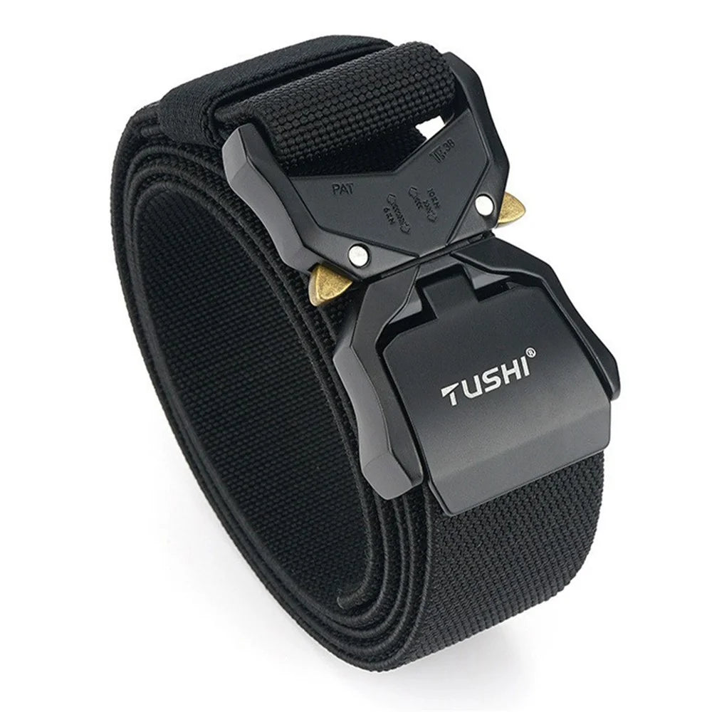 TUSHI 3.8cm Men Tactical Belt Military Nylon Waistband with Aluminum Alloy Quick Release Buckle - Black - 1