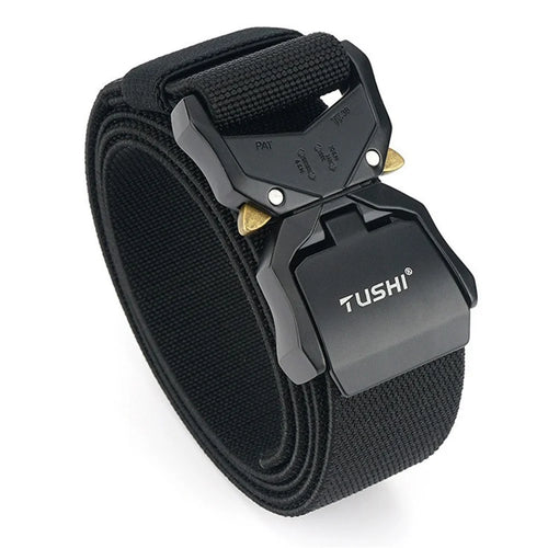 TUSHI 3.8cm Men Tactical Belt Military Nylon Waistband with Aluminum Alloy Quick Release Buckle - Black - 1