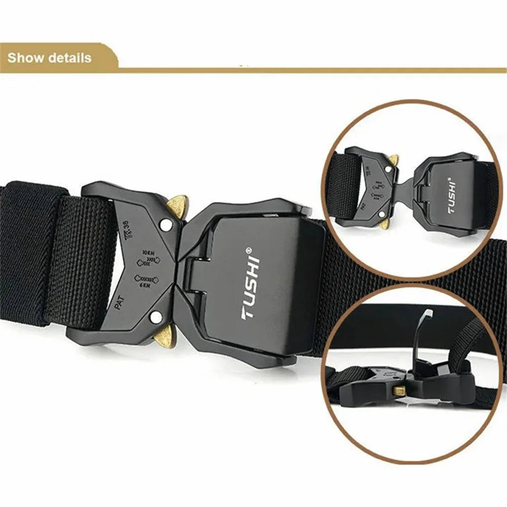 TUSHI 3.8cm Men Tactical Belt Military Nylon Waistband with Aluminum Alloy Quick Release Buckle - Black - 2