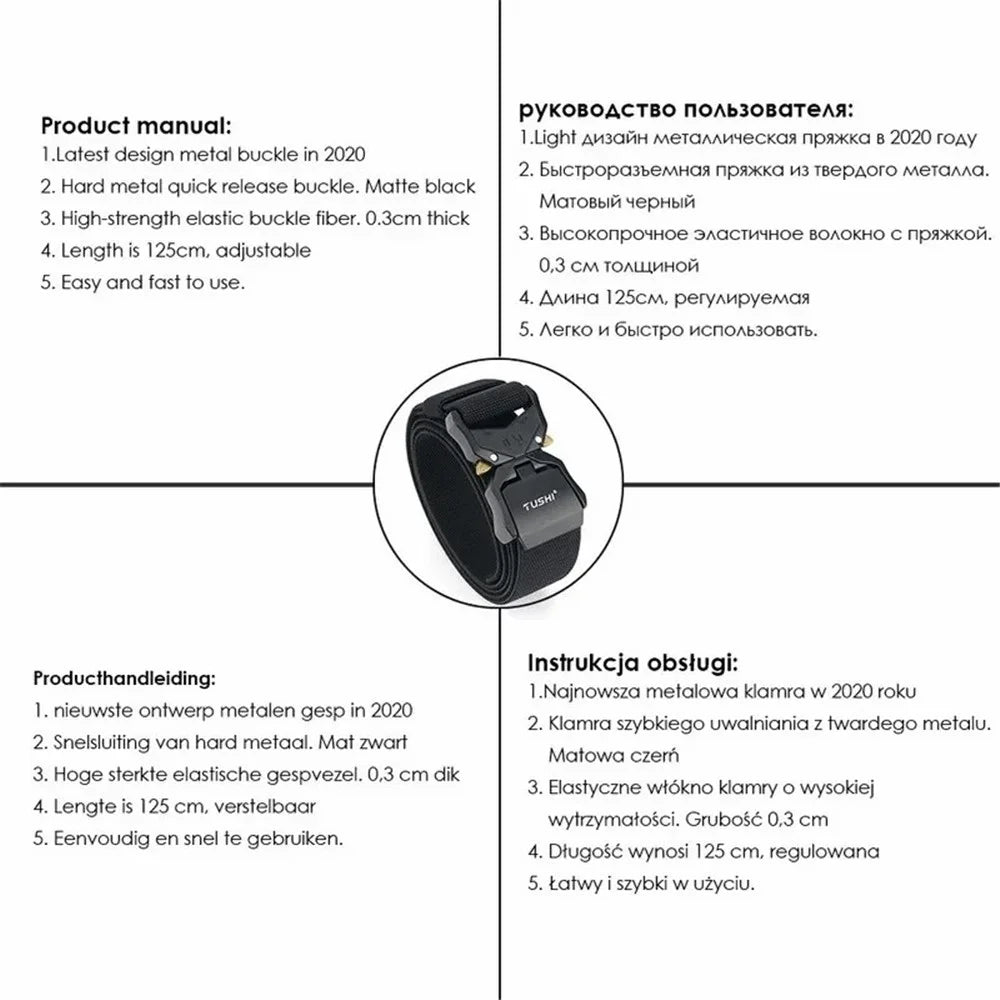 TUSHI 3.8cm Men Tactical Belt Military Nylon Waistband with Aluminum Alloy Quick Release Buckle - Black - 3