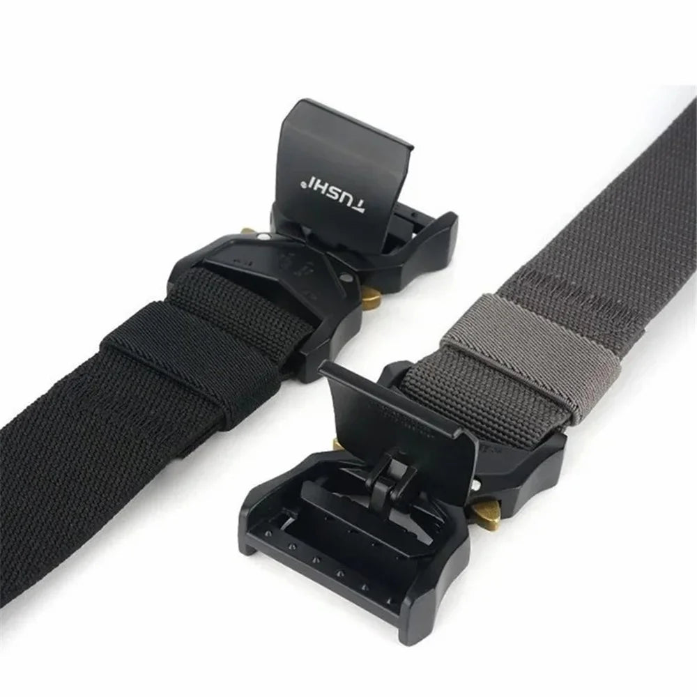 TUSHI 3.8cm Men Tactical Belt Military Nylon Waistband with Aluminum Alloy Quick Release Buckle - Black - 4