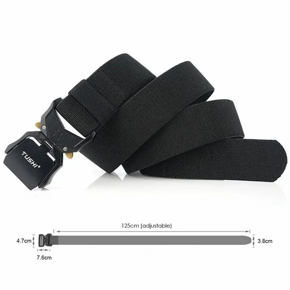 TUSHI 3.8cm Men Tactical Belt Military Nylon Waistband with Aluminum Alloy Quick Release Buckle - Black - 5