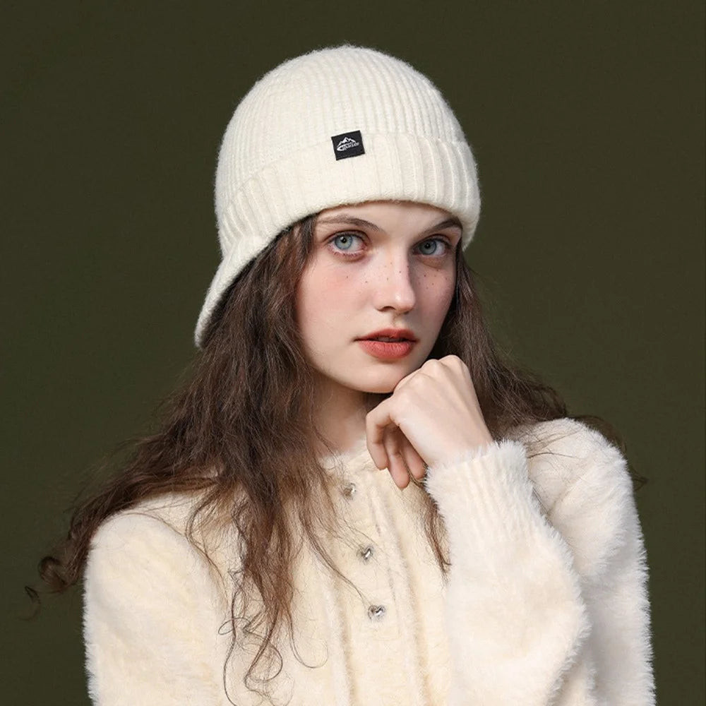 GOLOVEJOY DMZ94 Women Winter Short Brim Warm Cap Windproof Knitted Duckbill Hat - Beige - 3