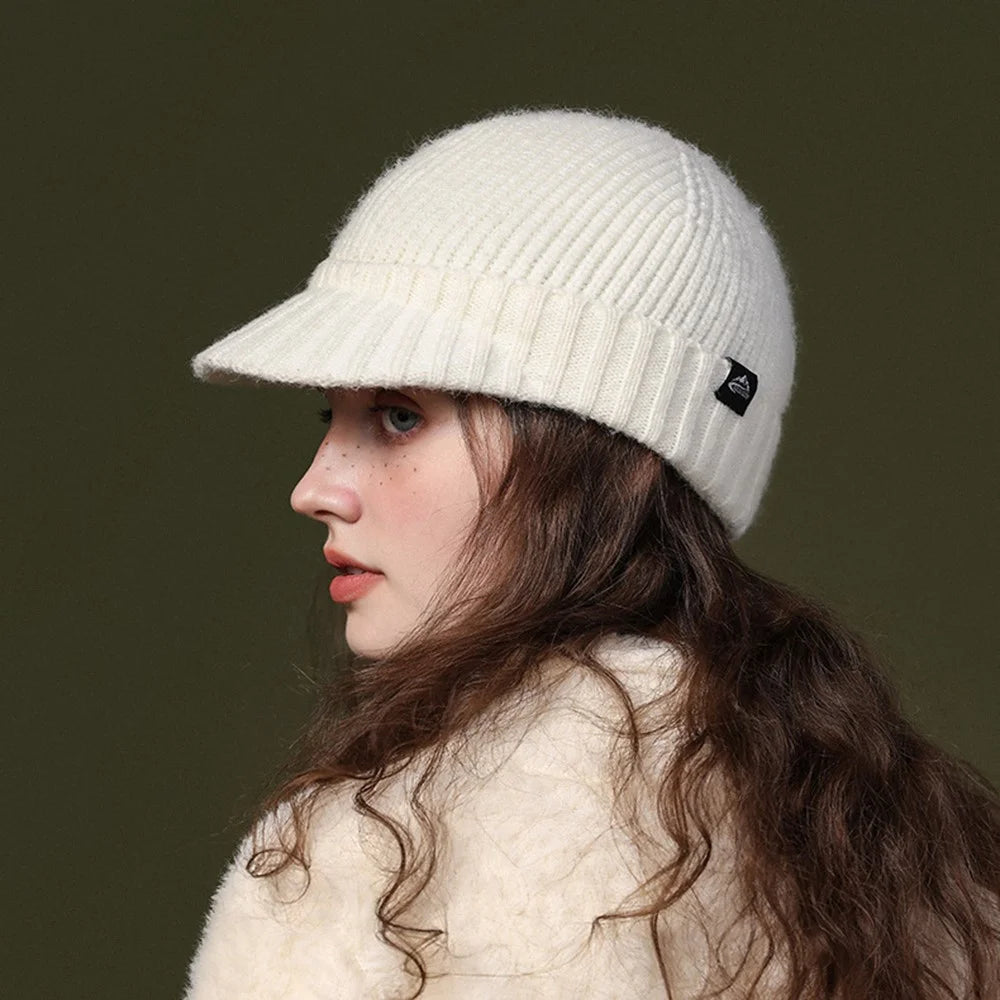 GOLOVEJOY DMZ94 Women Winter Short Brim Warm Cap Windproof Knitted Duckbill Hat - Beige - 5