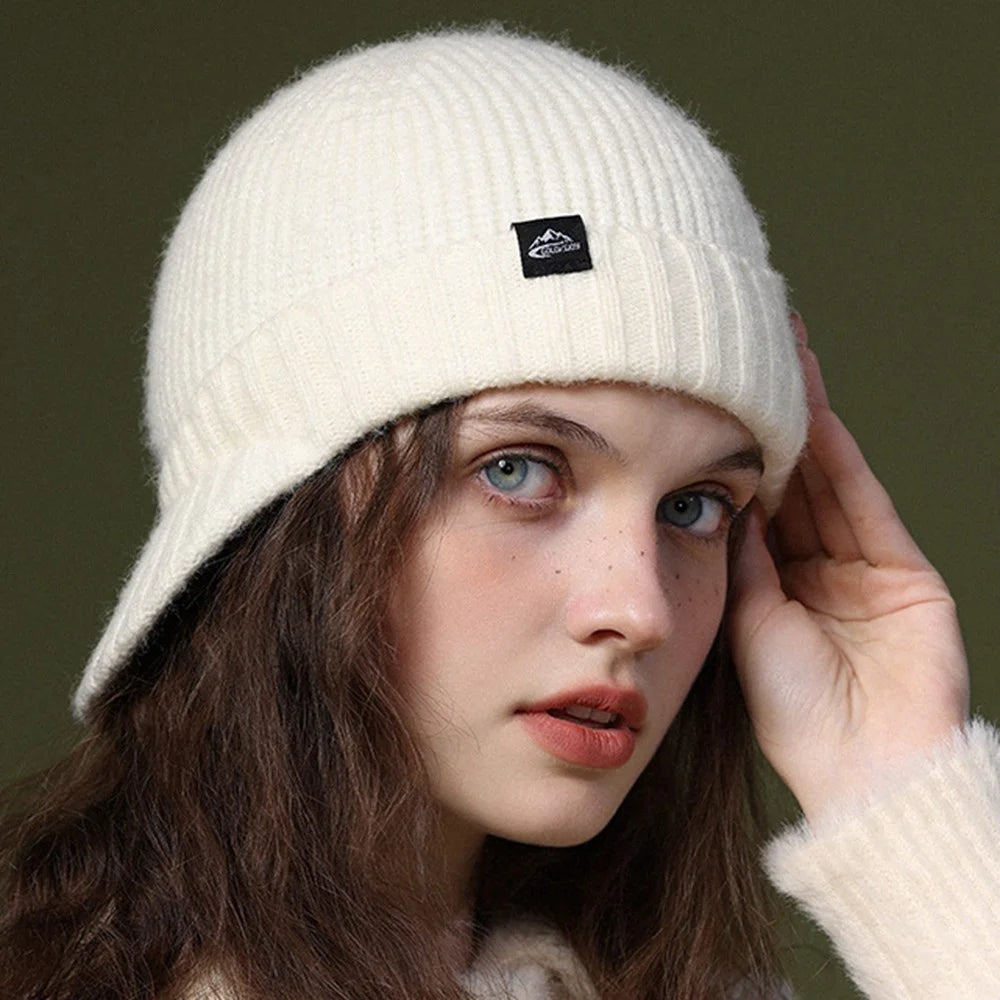 GOLOVEJOY DMZ94 Women Winter Short Brim Warm Cap Windproof Knitted Duckbill Hat - Beige - 7