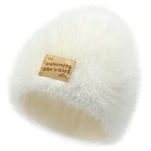 GOLOVEJOY DMZ97 Women's Faux Mink Fur Winter Knited Hat Windproof Warm Ear Protection Cap with High Elasity One Size - White - 1