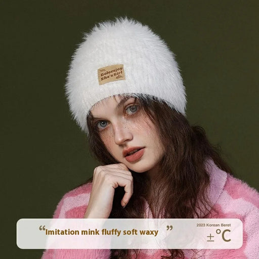 GOLOVEJOY DMZ97 Women's Faux Mink Fur Winter Knited Hat Windproof Warm Ear Protection Cap with High Elasity One Size - White - 2