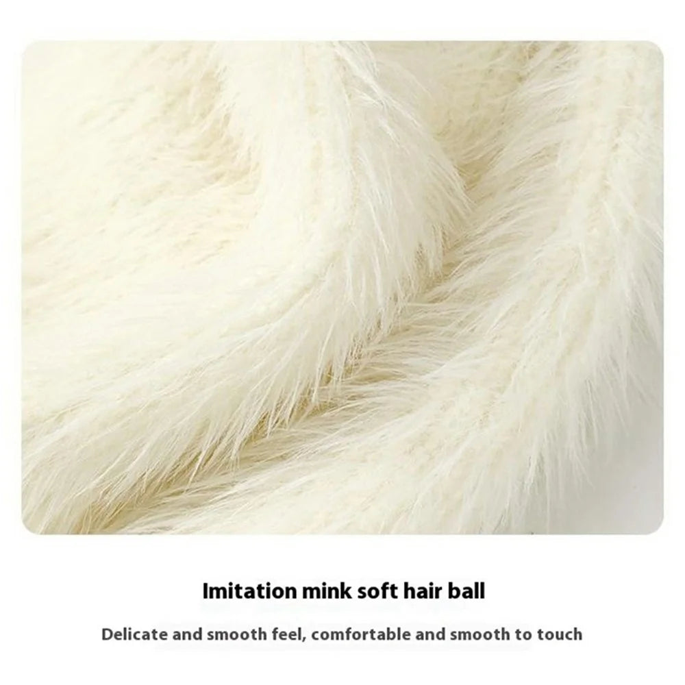 GOLOVEJOY DMZ97 Women's Faux Mink Fur Winter Knited Hat Windproof Warm Ear Protection Cap with High Elasity One Size - White - 3