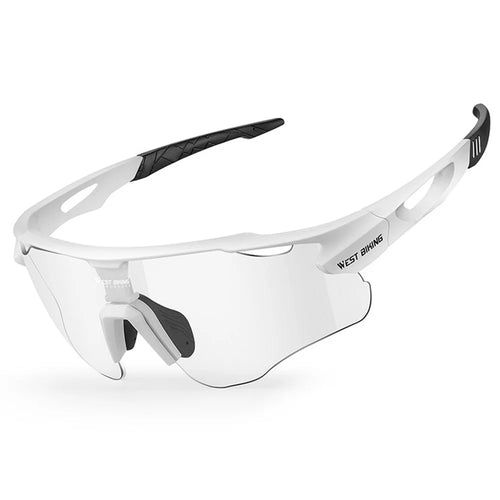 WEST BIKING YP0703172 Cycling Glasses Road Bike Sunglasses with Photochromic Polarized Colorful Lens - White Frame - 1