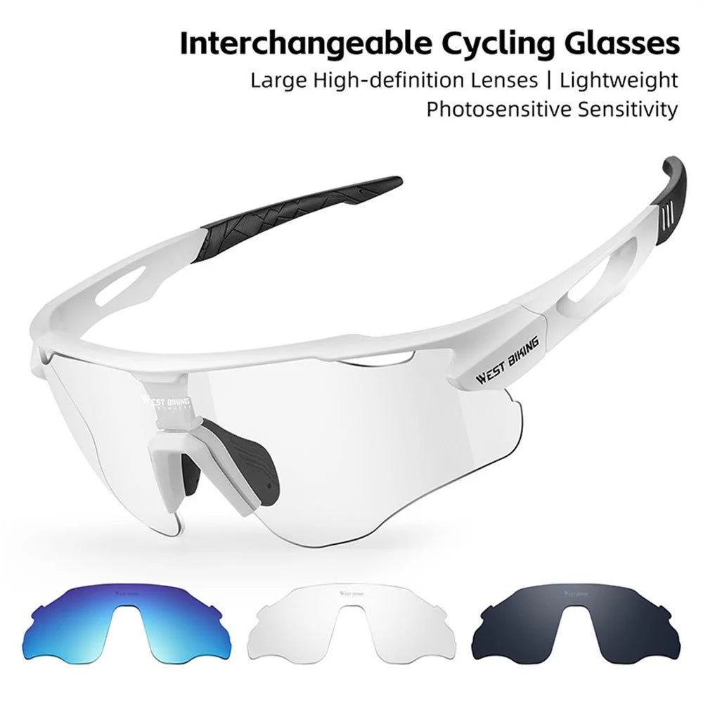 WEST BIKING YP0703172 Cycling Glasses Road Bike Sunglasses with Photochromic Polarized Colorful Lens - White Frame - 2